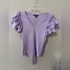 Express Light Purple Ruffle Sleeve Bodysuit Sz Medium